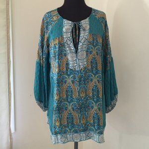 TOLANI  BLUE PRINT SILK TANYA TUNIC TOP M